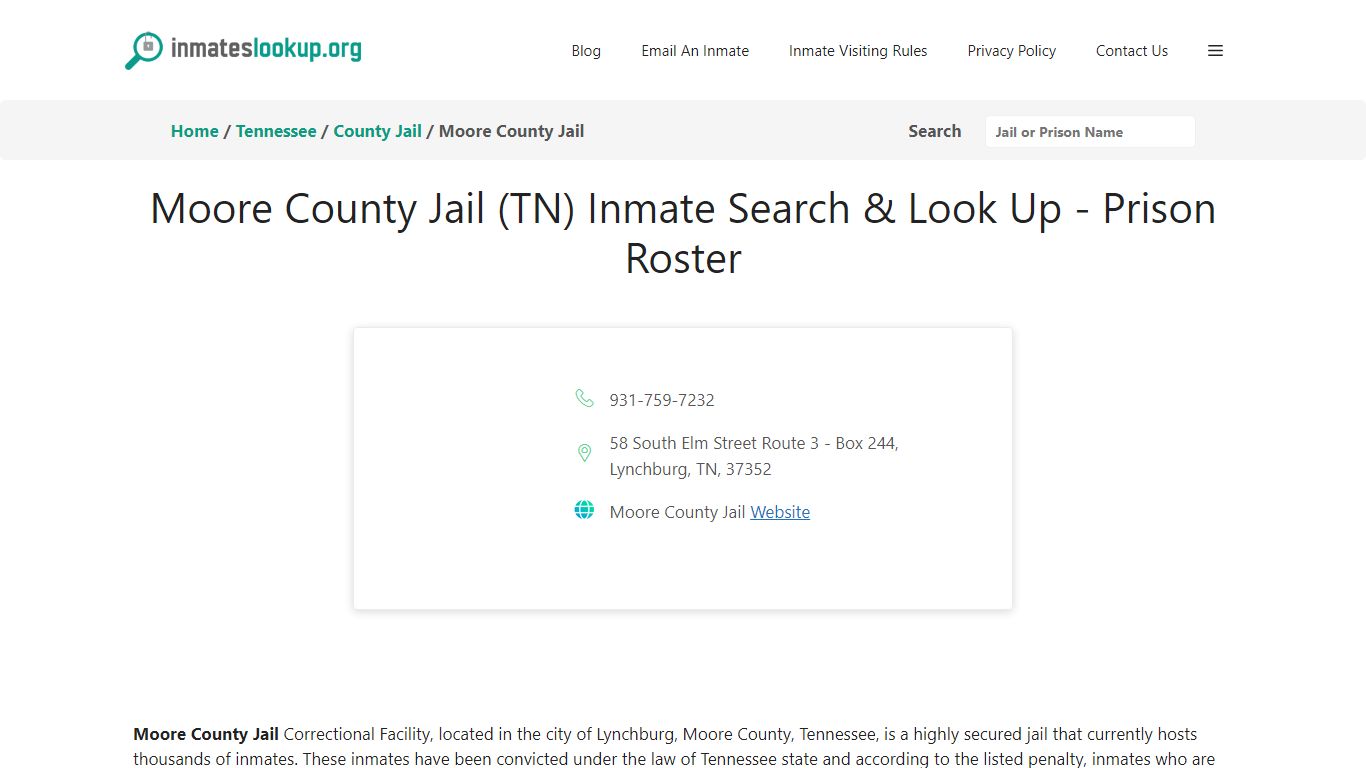 Moore County Jail (TN) Inmate Search & Look Up - Prison Roster